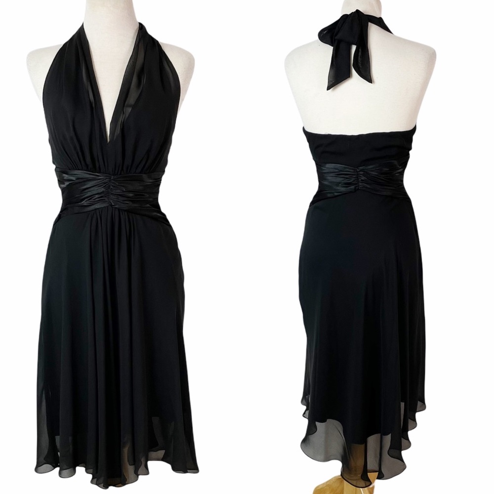 London Times Marilyn Monroe Halter chiffon LBD size 4 black